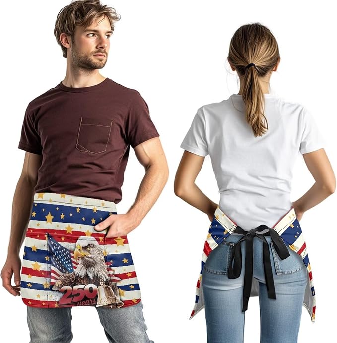 Server Apron with 3 Pockets, Waterproof Oil Waitress Waiter Half Apron - Image 3