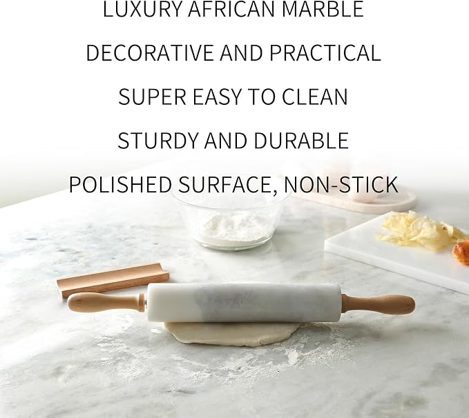 Koville Marble Rolling Pin, Non-Stick African Stone Polished Dough Roller - Image 3