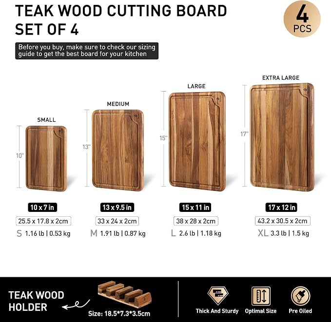 4 Pack Teak Wood Cutting Board Set - Image 3