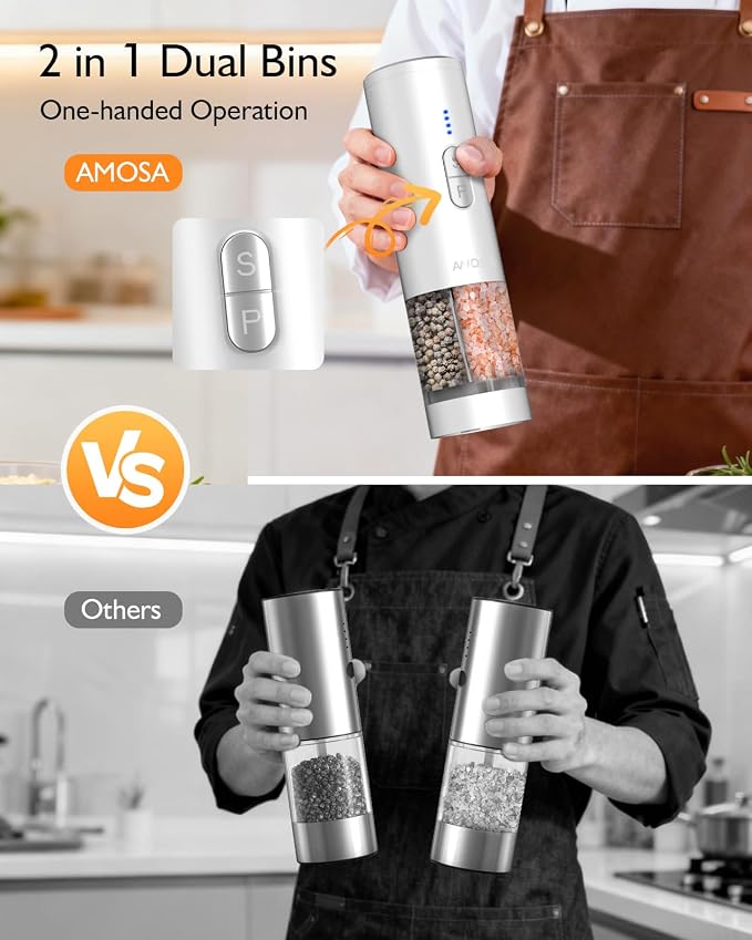 Electric Salt and Pepper Grinder Set, 2 in 1 Dual Bins USB Rechargeable - Image 4