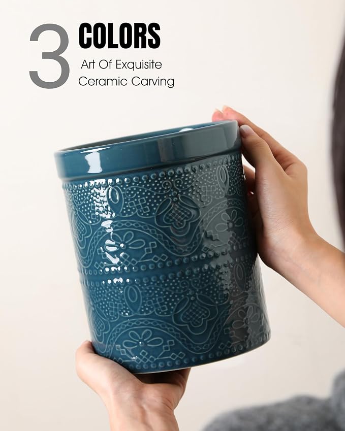 FUN ELEMENTS Kitchen Utensil Holder, 7.2+5.5" Super Large Utensil Crock Heavy - Image 3