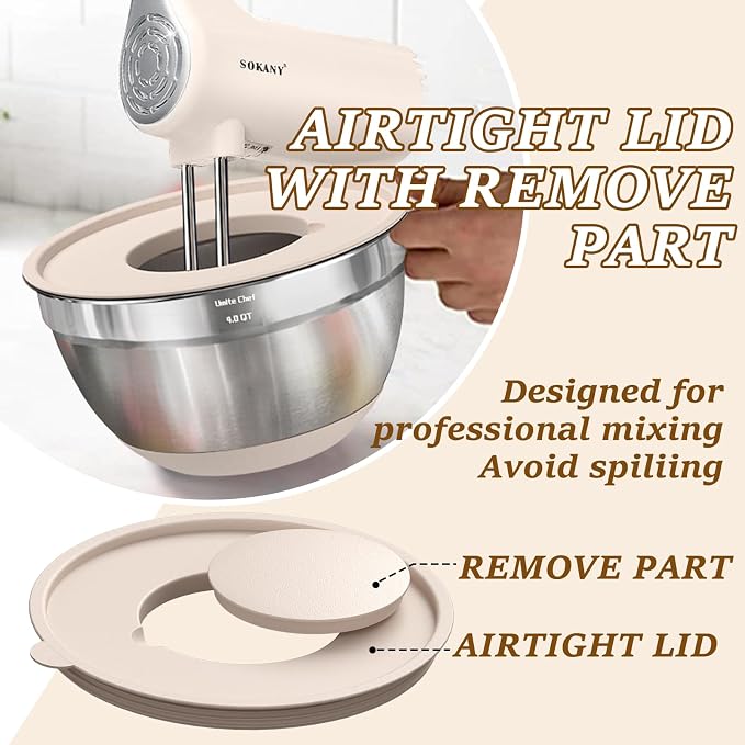 Umite Chef Mixing Bowls with Airtight Lids Set, Non-Slip Bottoms, 1.5QT - Image 6