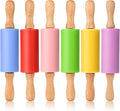 Mini Silicone Rolling Pin for Kids, Non-stick Surface Wood Handle, 9 Inch 6 Pack by Honglida