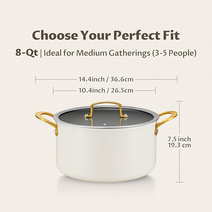 BEZIA 8 Quart Ceramic Stock Pot, Non Toxic Soup Pots - Image 2