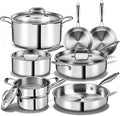 Triple Ply Stainless Steel Pots and Pans Set, EWFEN 12 Piece Induction Cookware by EWFEN