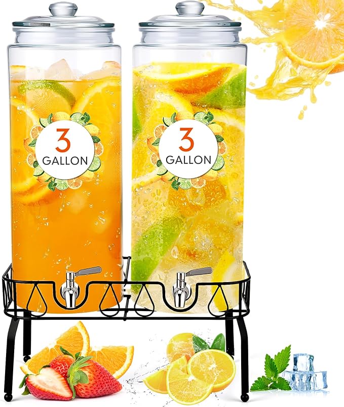 Honeydak 2 Pack 3 Gallon Glass Beverage Dispenser by Honeydak