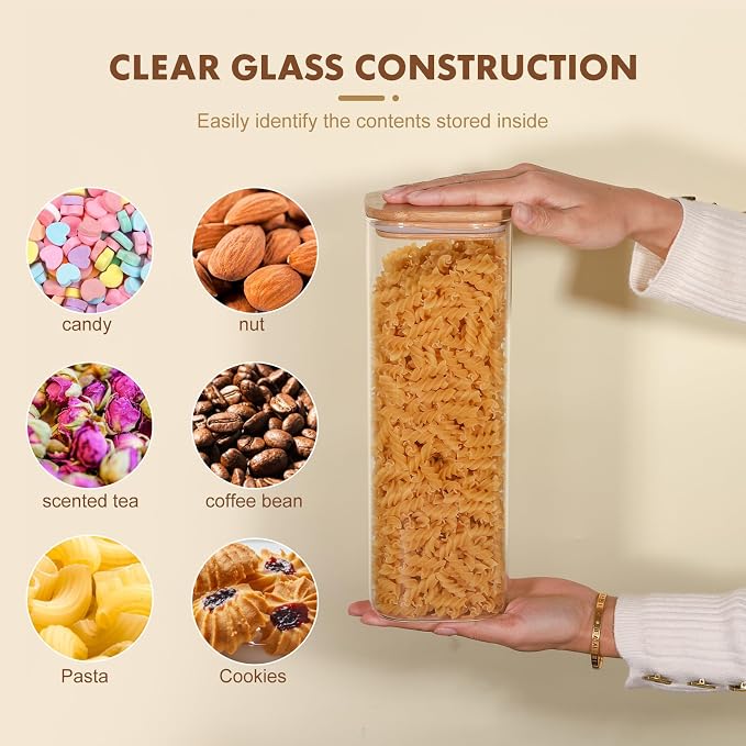 Glass Food Storage Jars 76 oz Set of 3, Glass Storage Containers Clear Glass - Image 2
