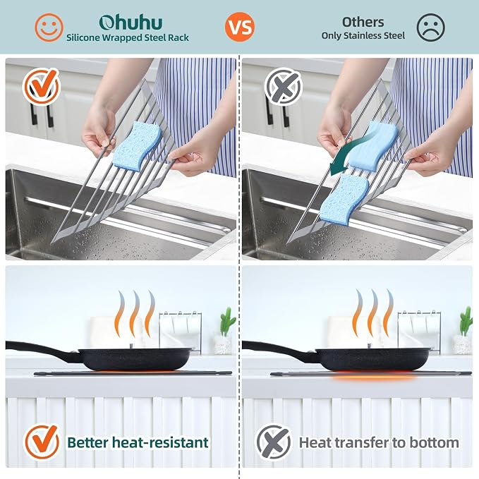 Ohuhu Triangle Roll Up Dish Drying Rack, Anti-Slip Organizer - Image 8