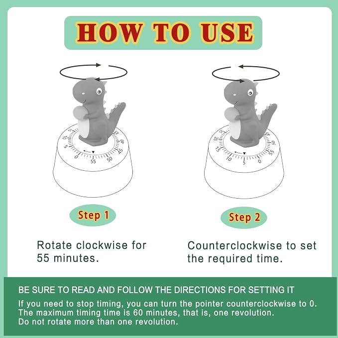 ELE DEPI 60 Minutes Mechanical Kitchen Timer, Cute Dinosaur Timer - Image 5
