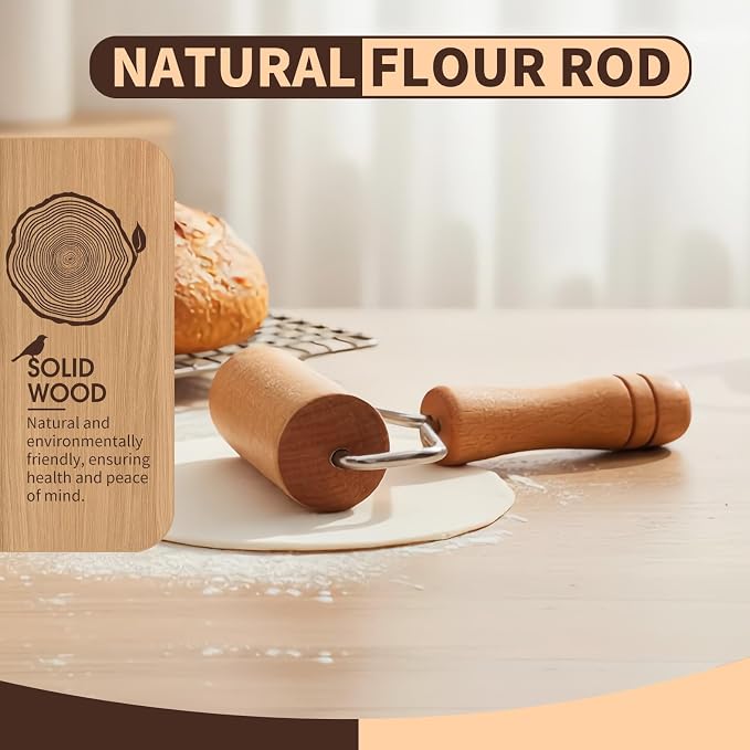 Pastry and Pizza Baking Roller Pin, Non Stick Wood Rolling Pins - Image 2