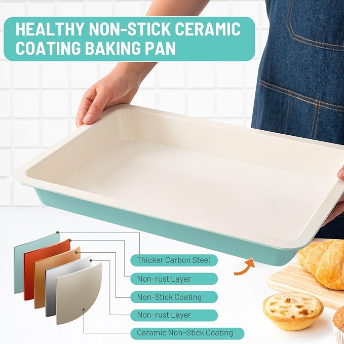 Sheet Cake Pan with Lid, Non-Stick Ceramic Coating Baking Pan, Oven Safe 450°F - Image 3
