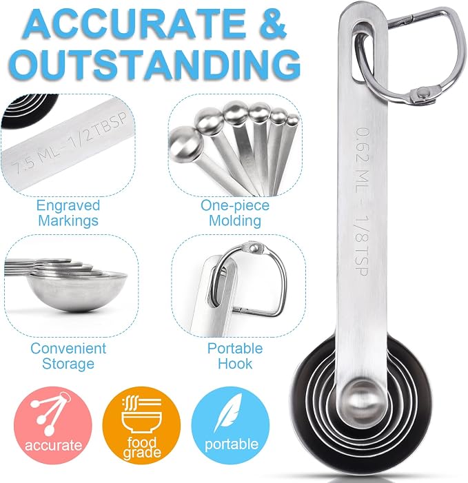 Upgrade Stainless Steel Measuring Spoons Set, Small Tablespoon, Set 6 - Image 3