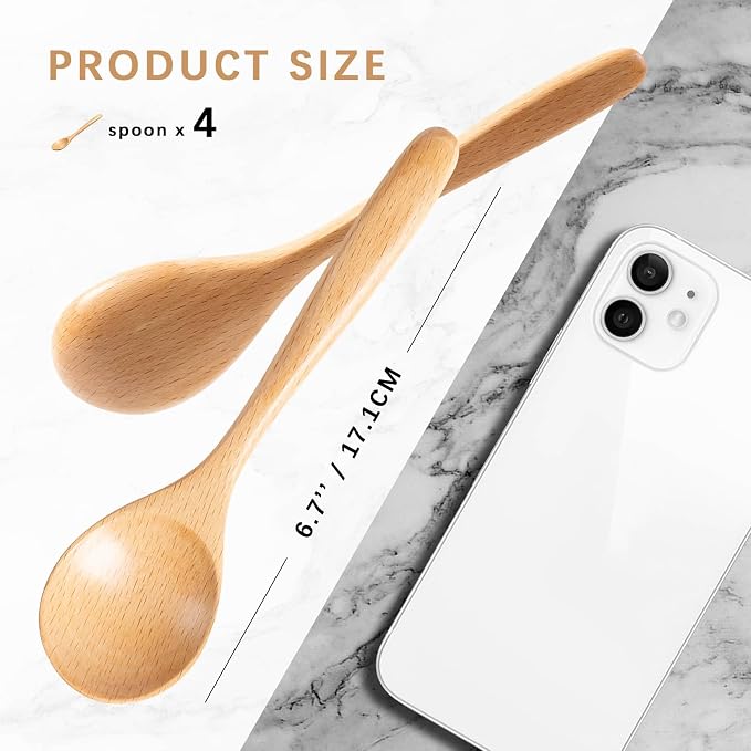 4 PCS Wooden Spoons for Honey, 6.7 inch Small Wooden Spoons - Image 2