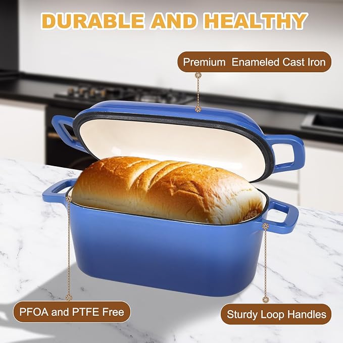 Enameled Dutch Oven for Sourdough Bread Baking, 3.6QT Oval Cast Iron Bread Pan - Image 7