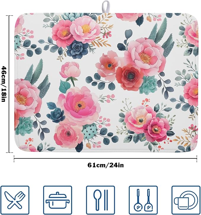 Spring Floral Dish Drying Mat for Kitchen Counter Spring Summer Flowers Kitchen - Image 2