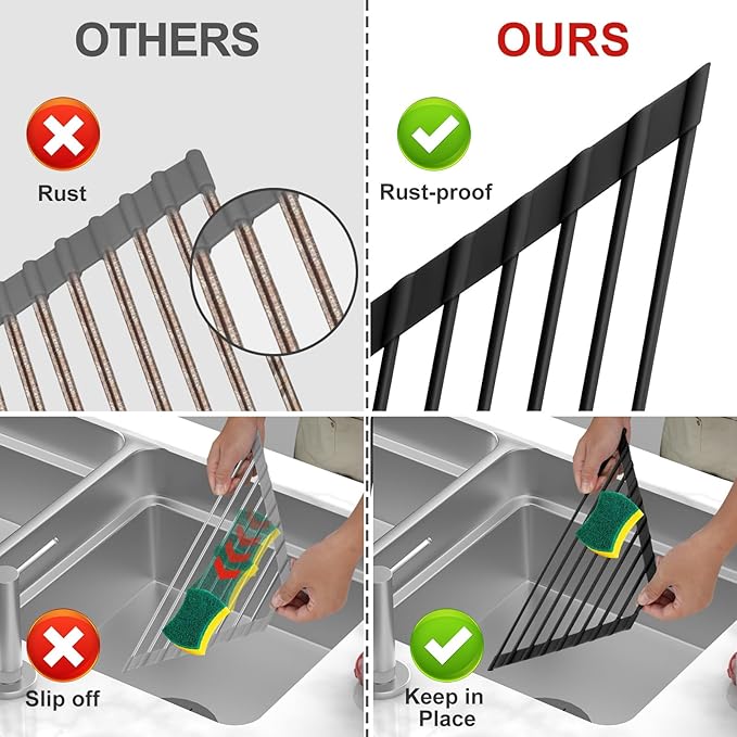 MERRYBOX Triangle Roll Up Dish Drying Rack Over The Sink, 2025 Anti-Rust Sink - Image 2