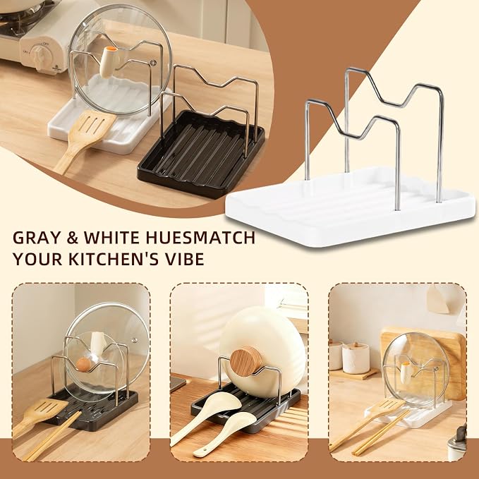 Pot Lid Holder and Spoon Rest, 2-in-1 Kitchen Counter Organizer - Image 7