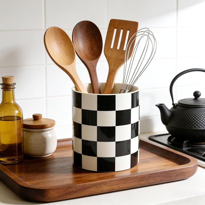 Utensil Holder for Kitchen Counter 7.2" Ceramic Utensil Holder Deep and Stable - Image 2