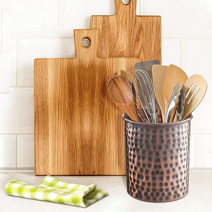 Monarch Abode Kitchen Utensil Holder – Hand Hammered Metal Antique Copper - Image 6