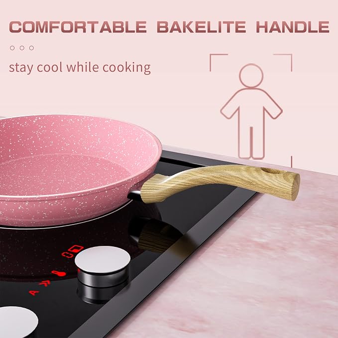 Frying Pan Nonstick, 9.5 Inch Pink Egg Pan, Non Stick Fry Pan 100% PTFE - Image 2