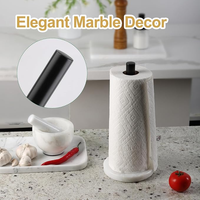 Koville African Genuine Marble Paper Towel Holder Countertop, Metal Rod 6" - Image 5