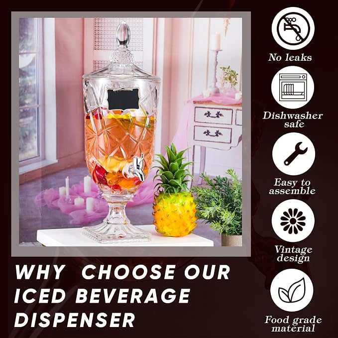 Zhehao 2 Pcs Drink Dispensers for Parties 0.8 Gallon Glass Beverage Dispenser - Image 5