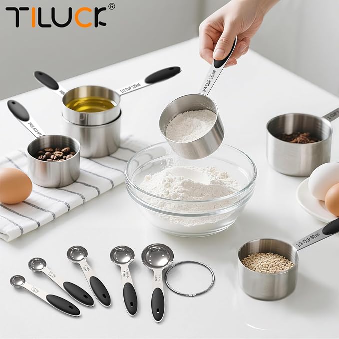 TILUCK Measuring Cups and Spoons Set, Stainless Steel, Kitchen Utensils - Image 6