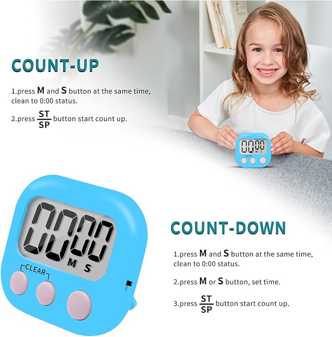 6 Pack Small Digital Kitchen Timer Magnetic Back and ON/Off Switch, Minute - Image 5