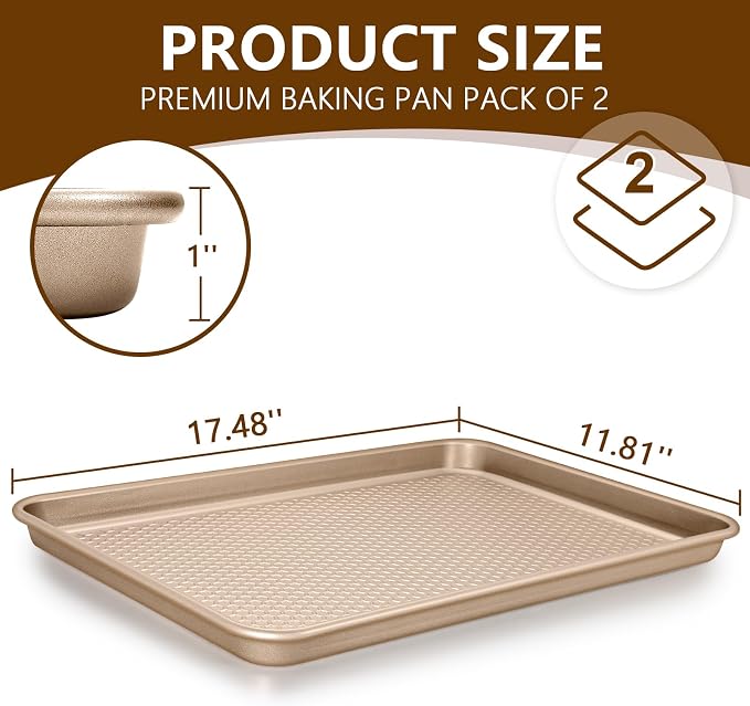 Wildone 2 Pack Half Sheet Baking Pans, Honeycomb Embossed Nonstick Baking Sheet - Image 2