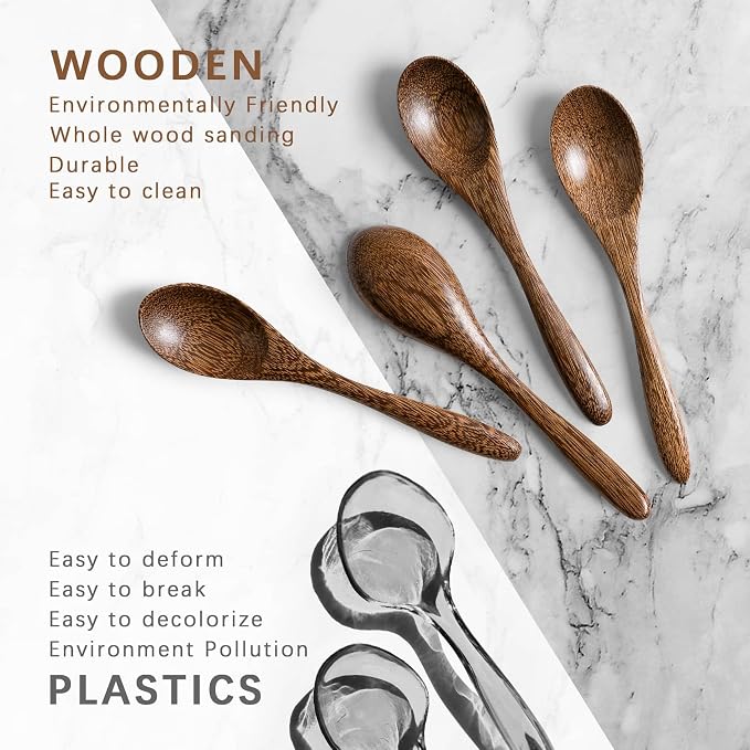 4 PCS Small Wooden Spoons, 5.8 Inch Honey Spoons - Image 3