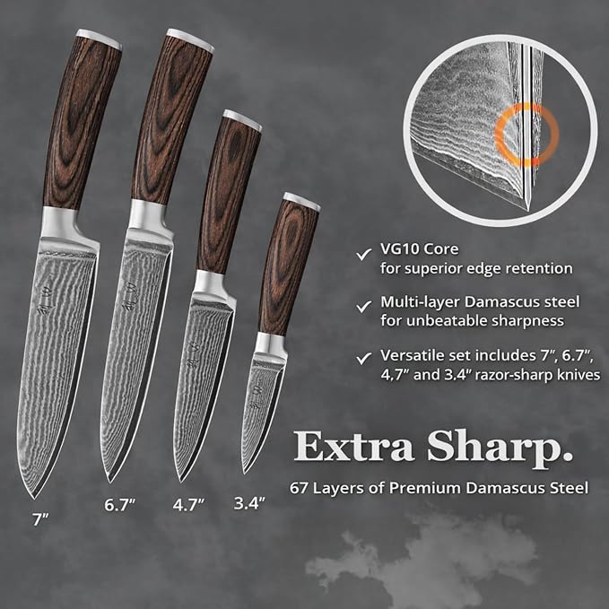 Wakoli EDIB 4-Piece Damascus Knife Set – Professional Kitchen Knife Set - Image 7