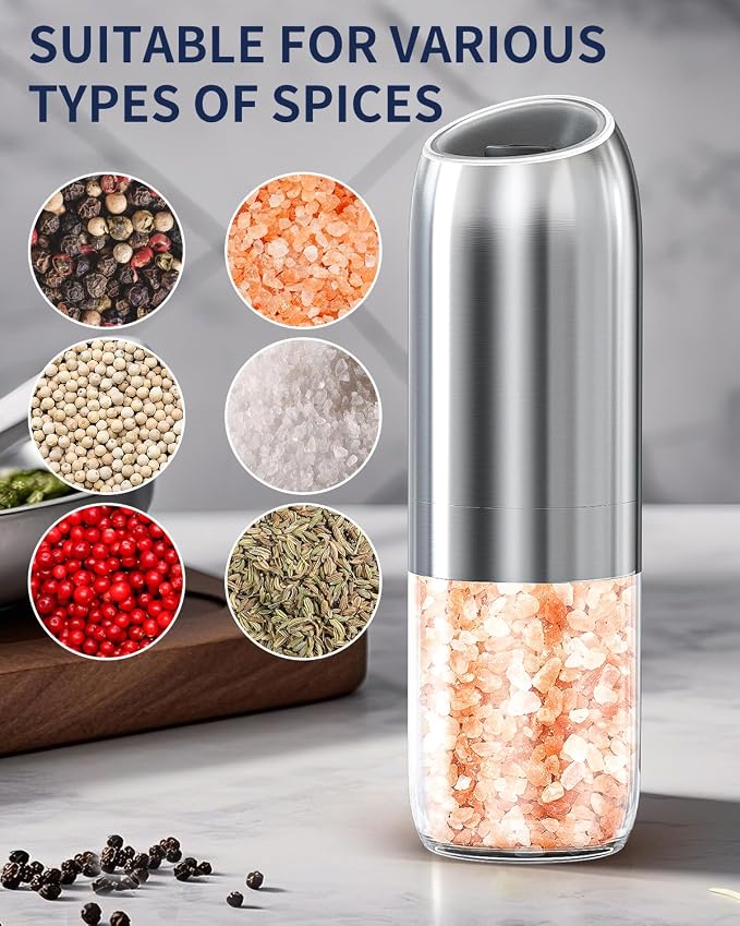 CIRCLE JOY Gravity Electric Salt and Pepper Grinder Set, Battery Powered - Image 6