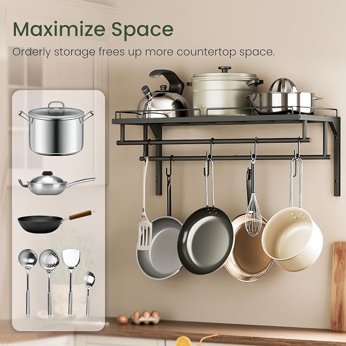 CHOEZON Hanging Pot Rack, Wall-Mounted Pot Rack, Kitchen Cookware Organizer - Image 5