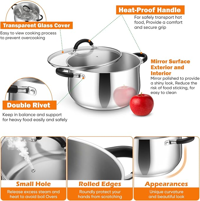 P&P CHEF Stainless Steel Stock Pot, 5 Qt Cooking Soup Pot - Image 4