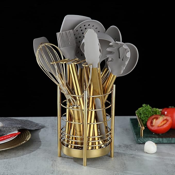 Gold Kitchen Utensil Holder for Kitchen Counter, Stainless Steel Utensil Crocks - Image 4