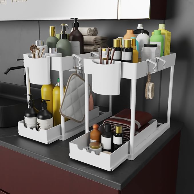 2 Pack Under Sink Organizers and Storage, 2-Tier Sliding Cabinet Organizer - Image 5