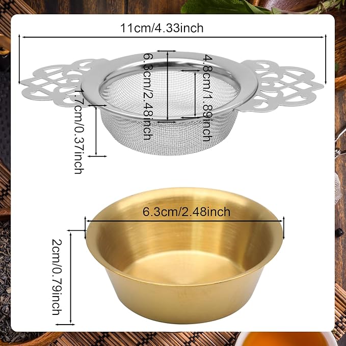 2 Pack Tea Strainers with Drip Bowls Stainless Steel Mesh Tea Infusers Loose - Image 3