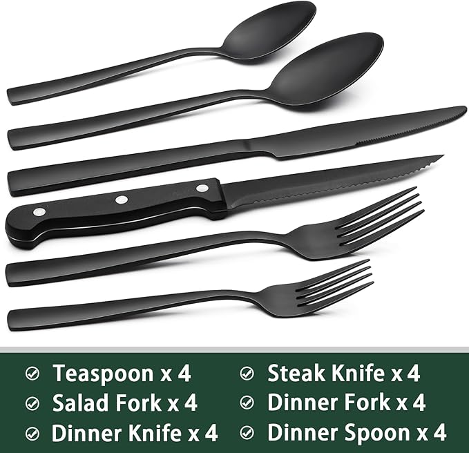 EWFEN 24-Piece Black Silverware Set - Image 2