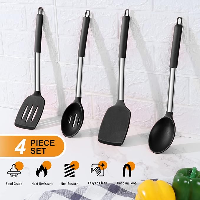 E-far Cooking Utensils Set of 4, Silicone Kitchen Utensils - Image 3