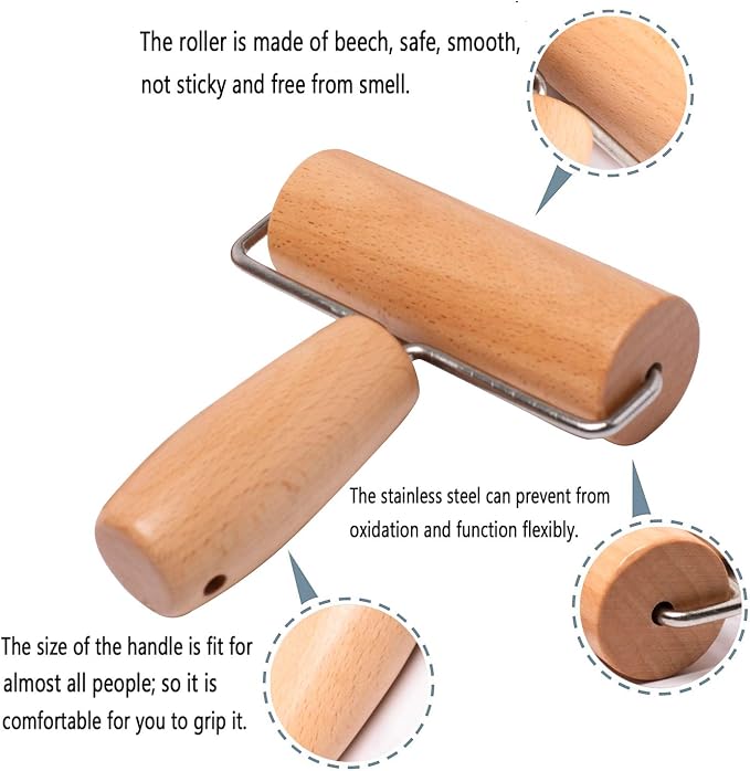 Whaline Wood Pastry Pizza Roller 2 Pieces Non Stick Wooden Rolling Pin - Image 3