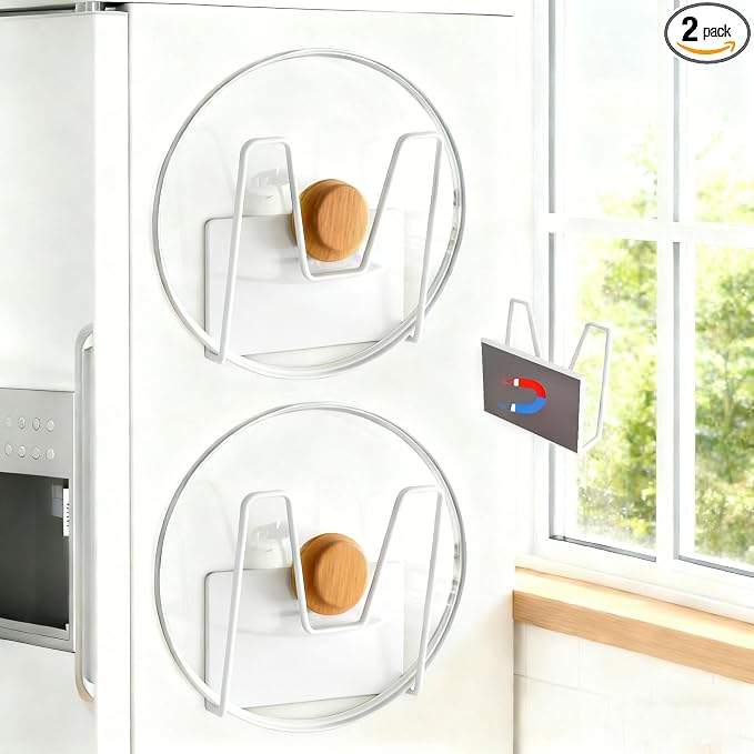 Magnetic Pot Lid Holder for Refrigerator, 2 Pack Strong Magnetic Pot Lid by Toviyam