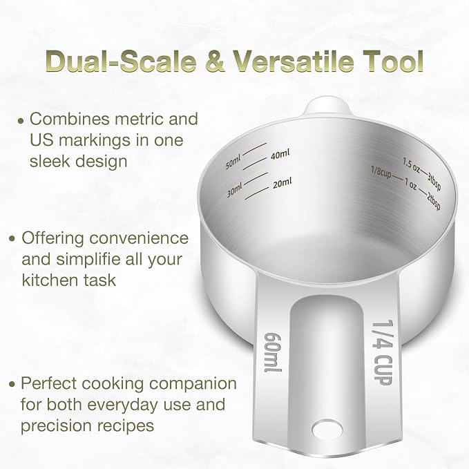 1PCS 1/4Cup Single Measuring Cup, Etched Inner Scale Stainless Steel Measure - Image 4