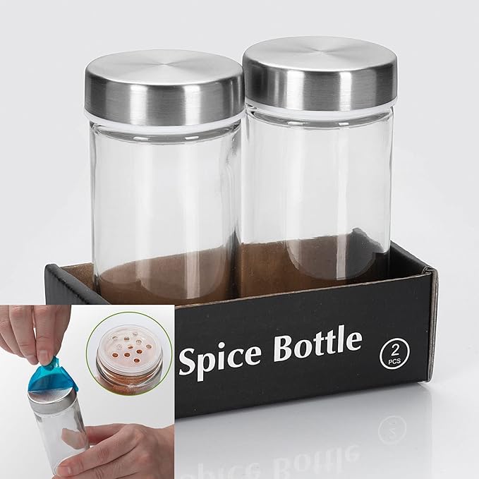 2 Pcs Glass Spice Jars/Bottles - 3oz Empty Round Spice Containers - Image 2