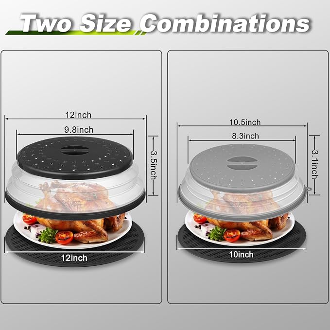 12"&10" Microwave food Cover and Mat, Large Vented Collapsible Splatter Guard - Image 5