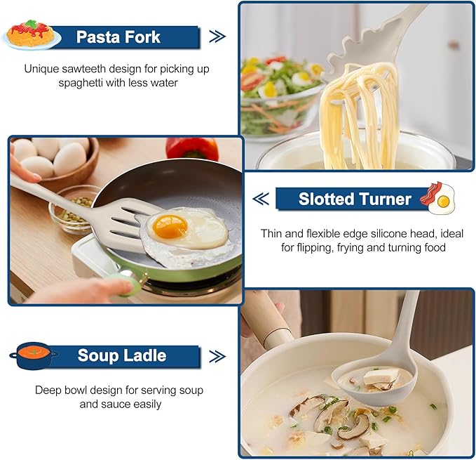 TeamFar Silicone Cooking Utensils, Kitchen Tools Spatula Turner Ladle Spoon - Image 5