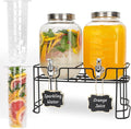 Glass Drink Dispensers For Parties, 2 PACK 1 Gallon Beverage Dispenser by Betrome