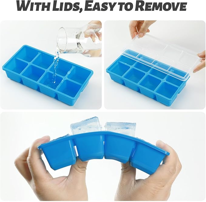 Large Ice Cube Trays with Lid, Jrisbo 2 Pack Stackable Silicone Ice Cube Molds - Image 3