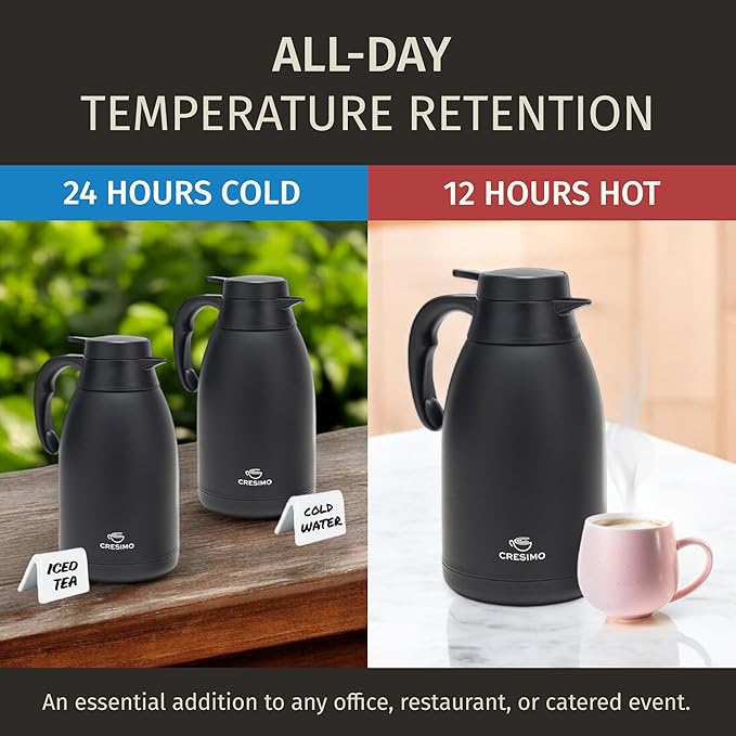 Thermal Coffee Carafe 68 oz by Cresimo – Updated 2025 Model – Insulated Black - Image 2