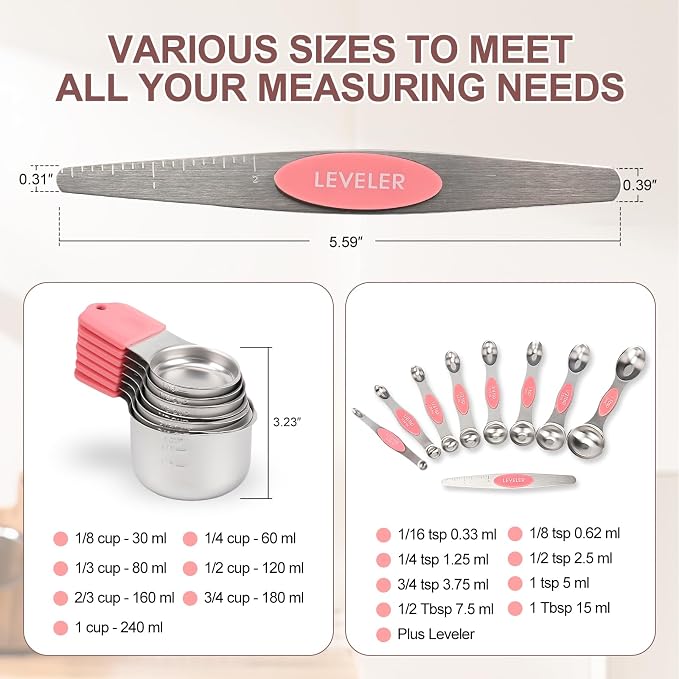 16-Piece Stainless Steel Measuring Cups and Spoons Set, Strong Magnetic Nesting - Image 4