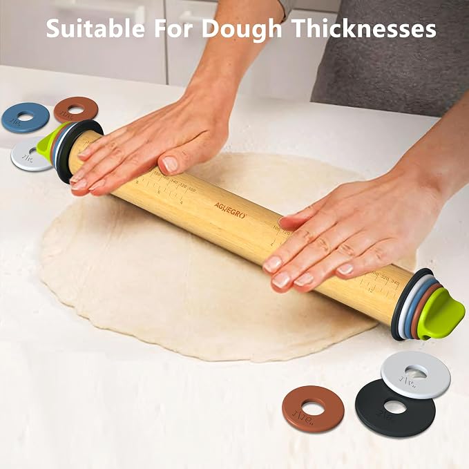 Rolling Pin with Adjustable Thickness Ring and Silicone Baking Mat - Image 2